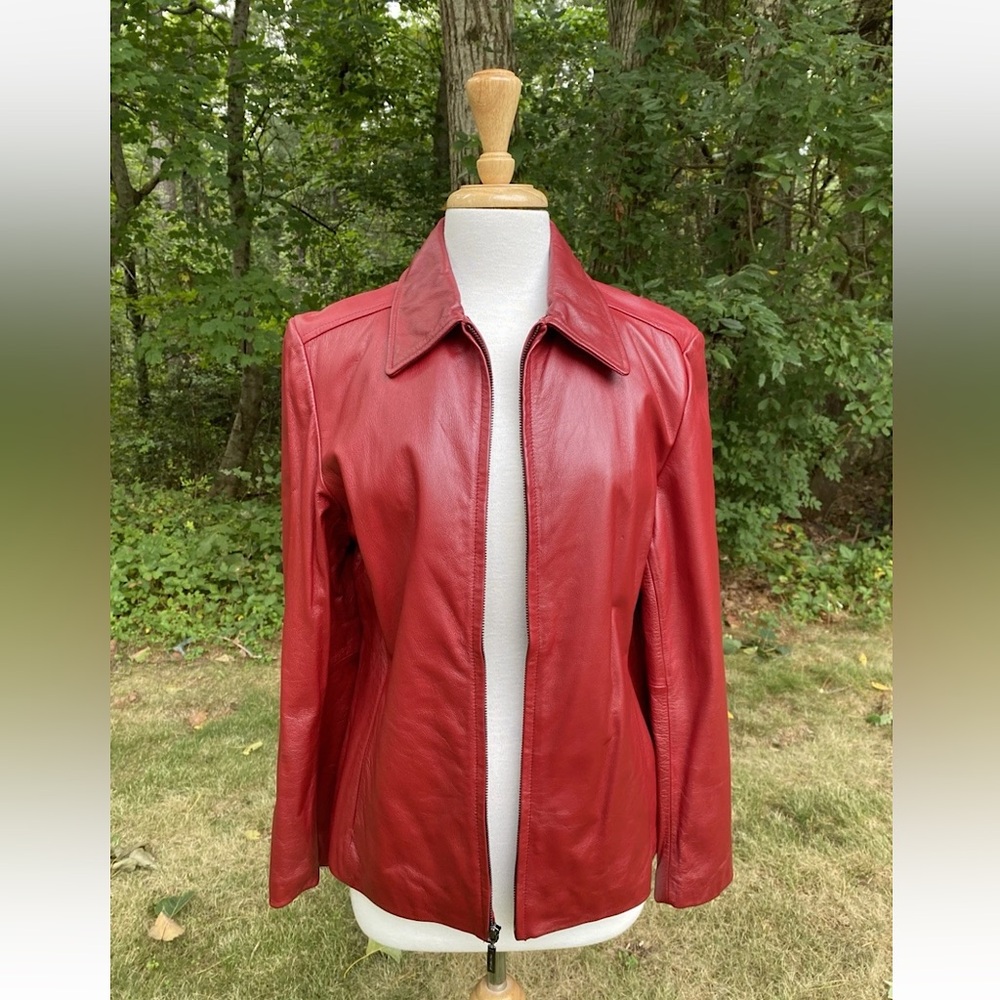90’s Red Leather Zip Up Jacket— Size XL